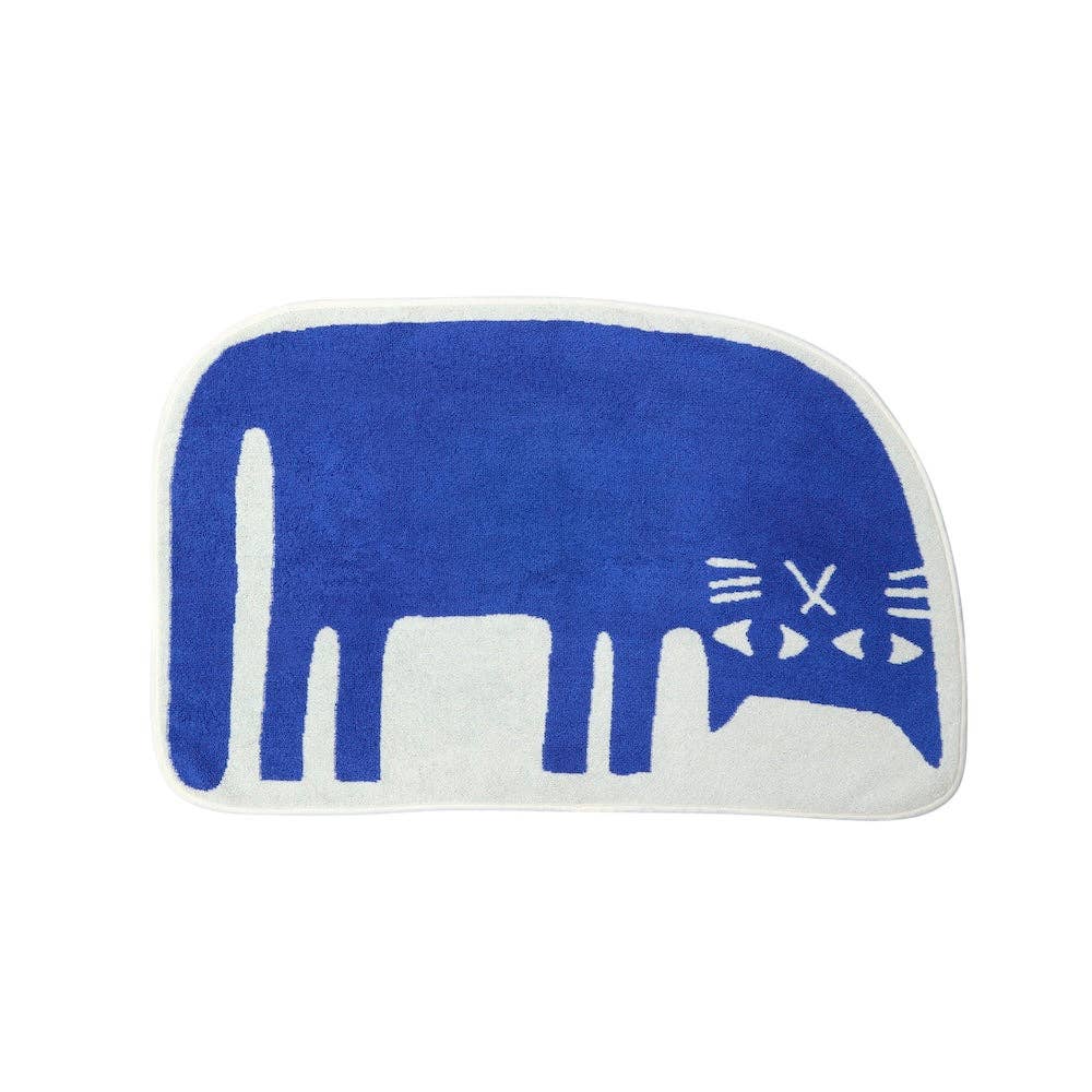 Badematte | Lazy Cat blau | 100% Baumwolle, 50x75cm