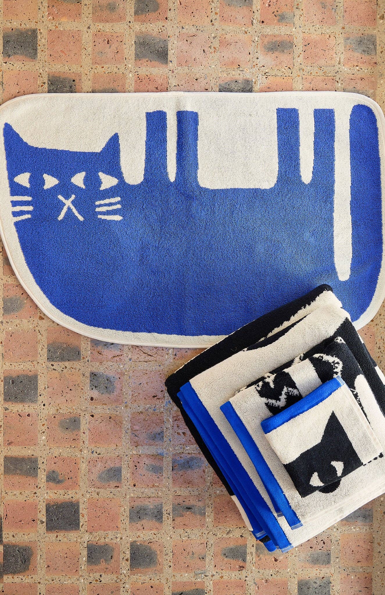 Badematte | Lazy Cat blau | 100% Baumwolle, 50x75cm - Image 2