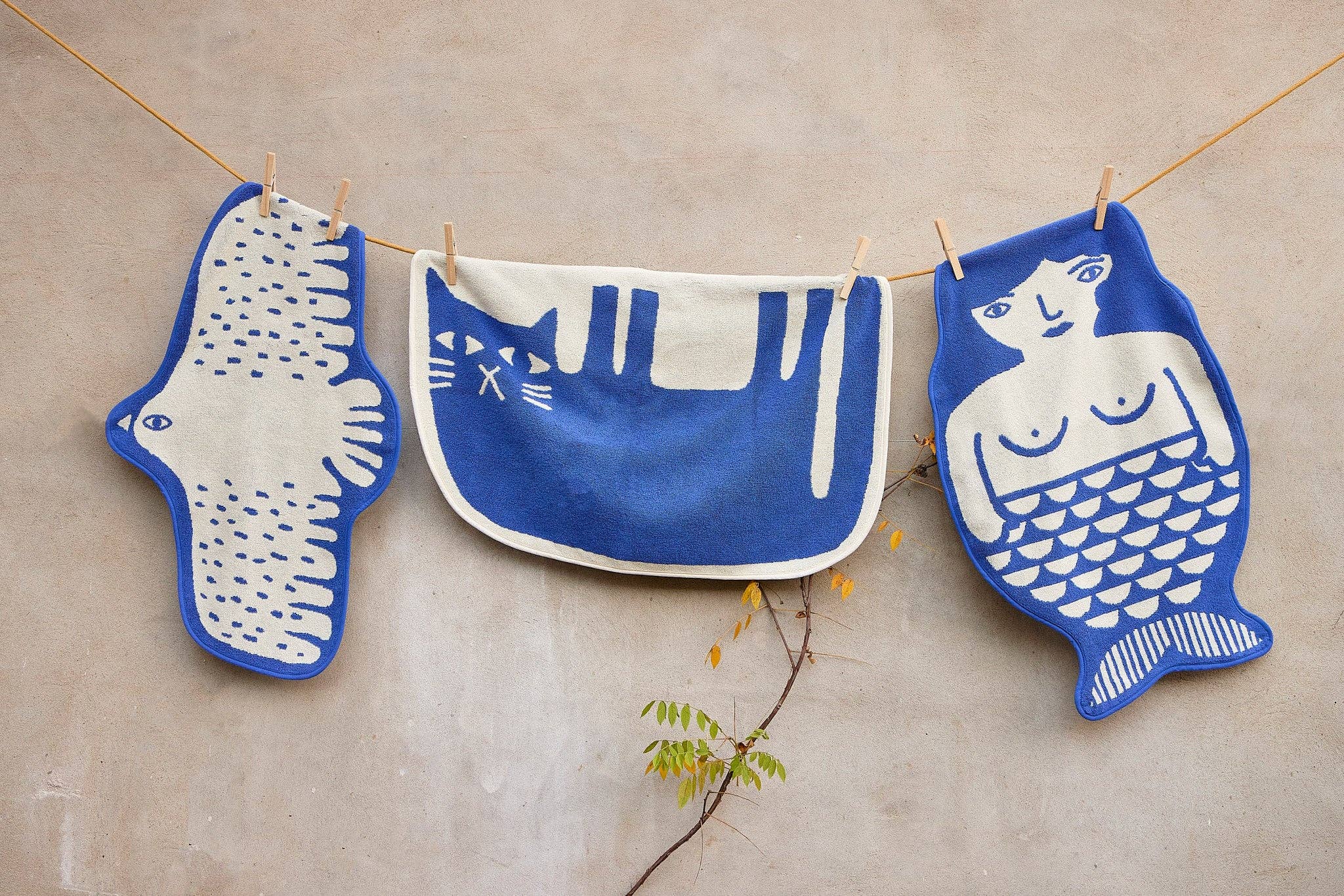 Badematte | Lazy Cat blau | 100% Baumwolle, 50x75cm - Image 3