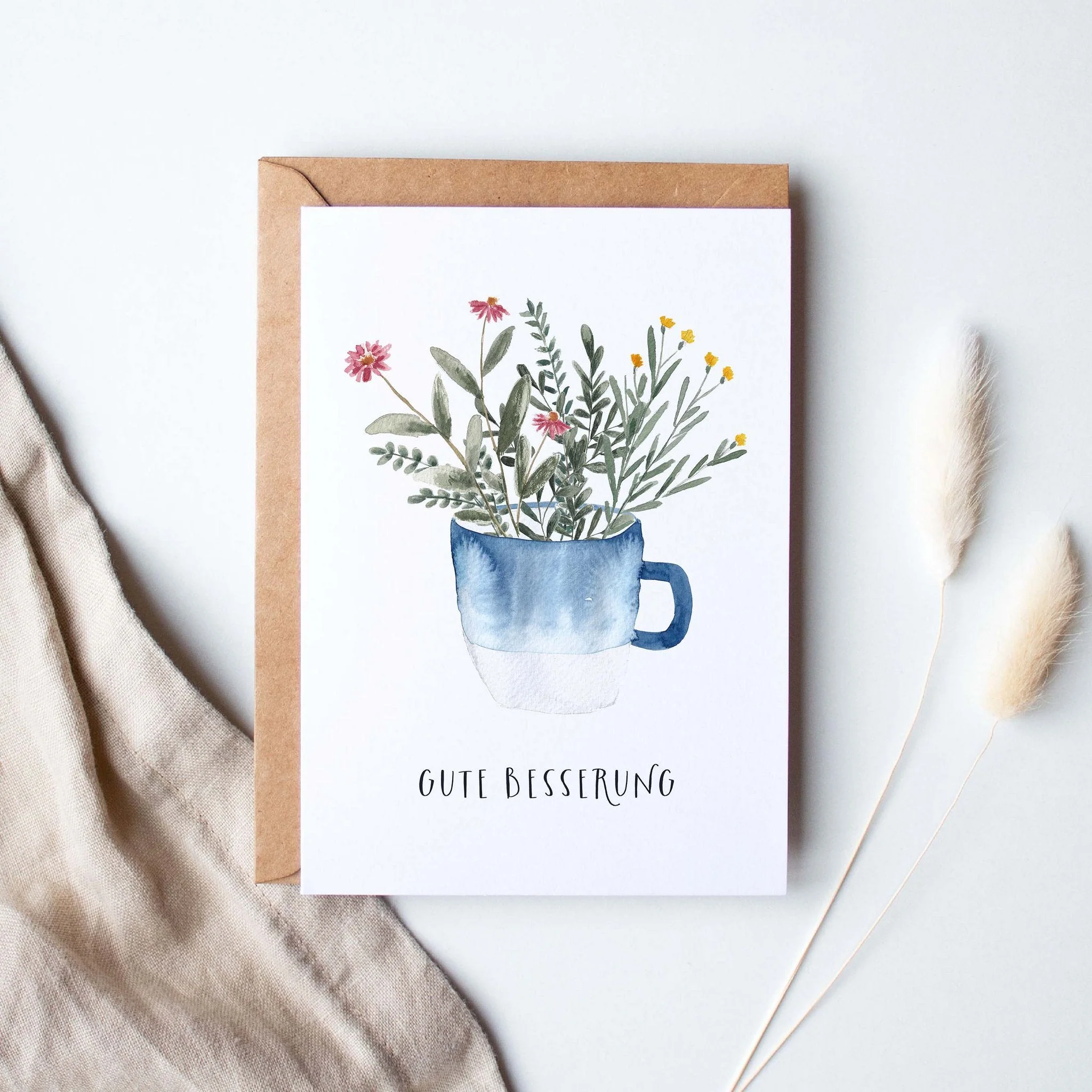 Genesungskarte Gute Besserung mit blauer Tasse - Image 2