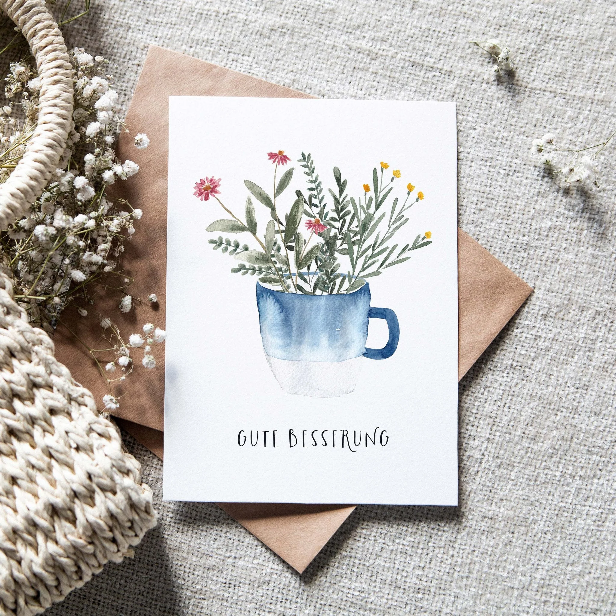 Genesungskarte Gute Besserung mit blauer Tasse - Image 4