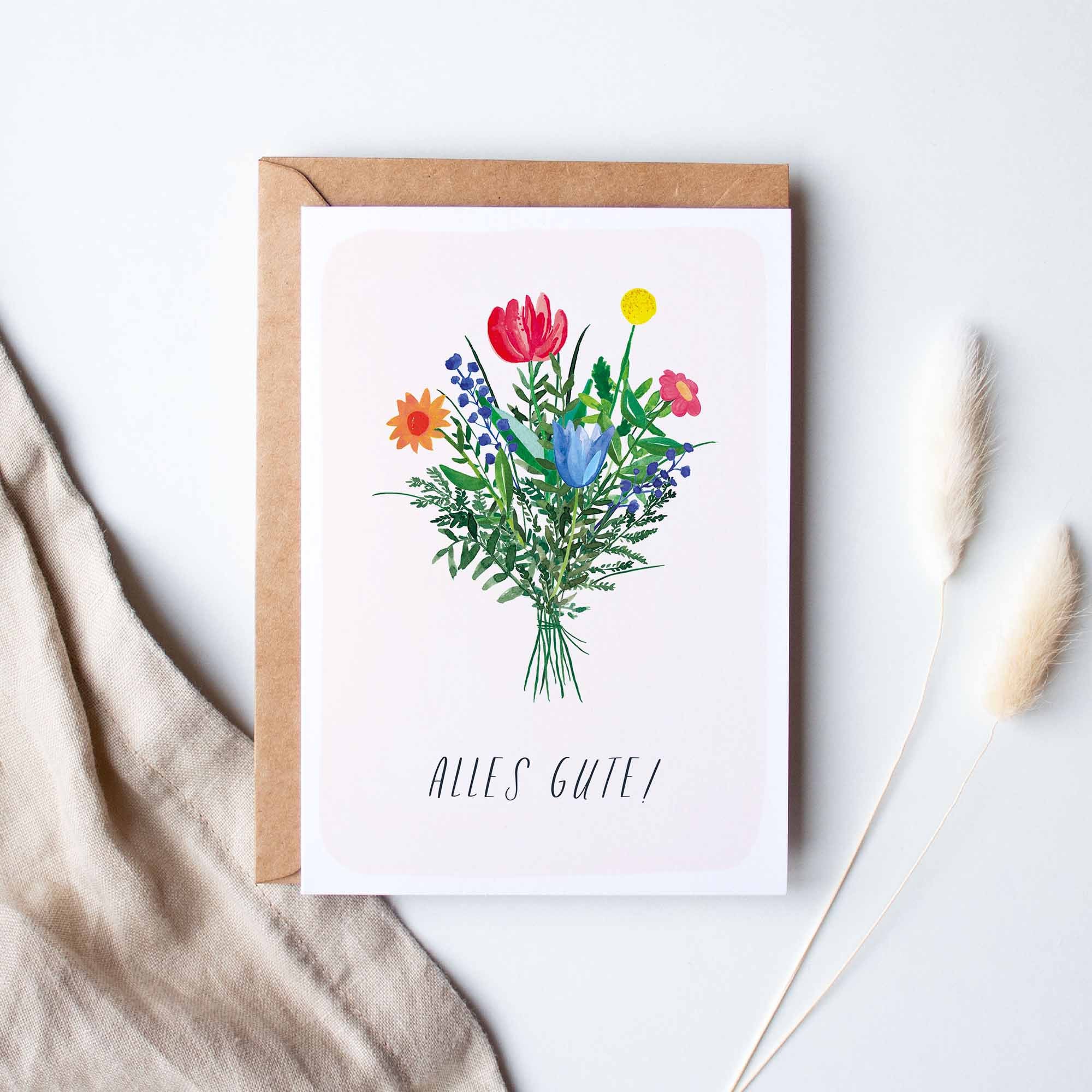 Grußkarte Alles Gute mit buntem buntem Blumenstrauß