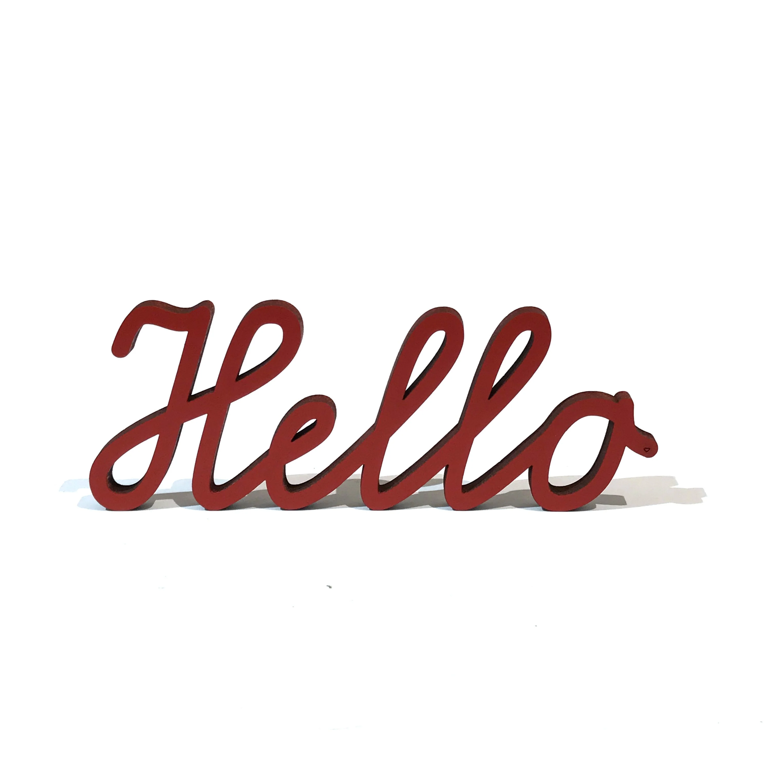 Hello  -  roter 3D Schriftzug aus Holz