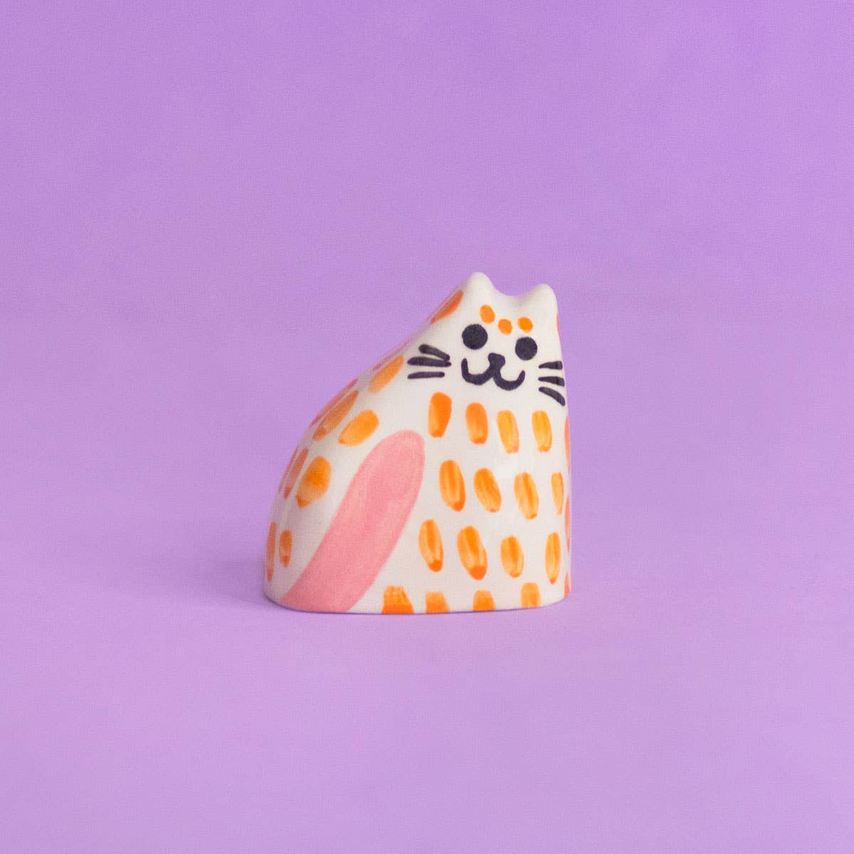 Kleine Keramikskulptur  |  Katze orange rosa