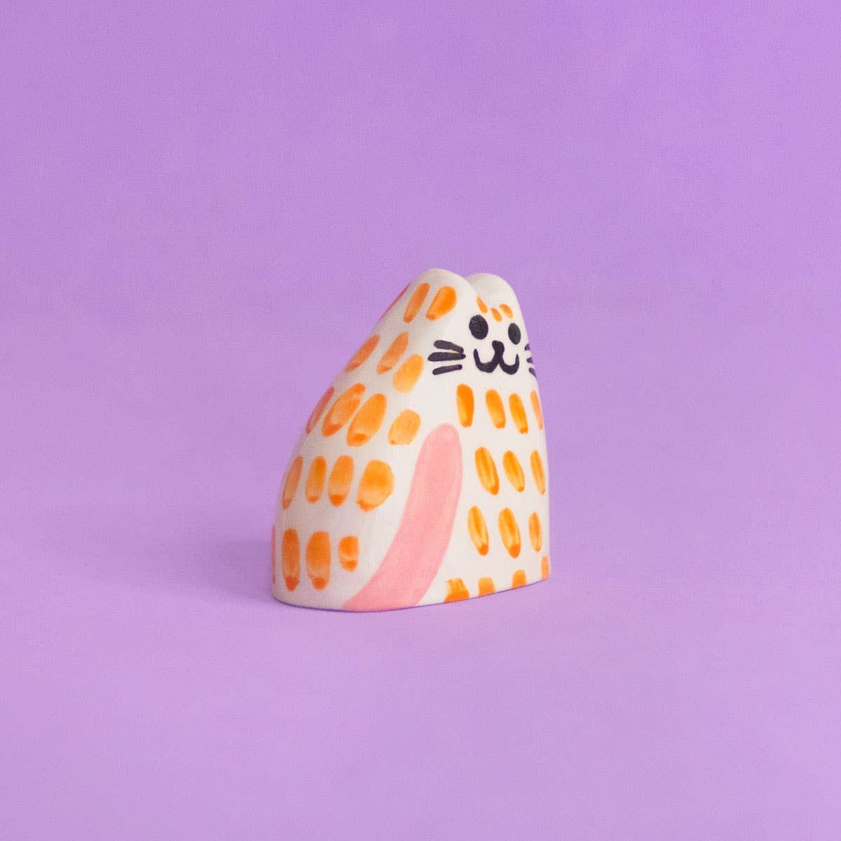 Kleine Keramikskulptur  |  Katze orange rosa - Image 2