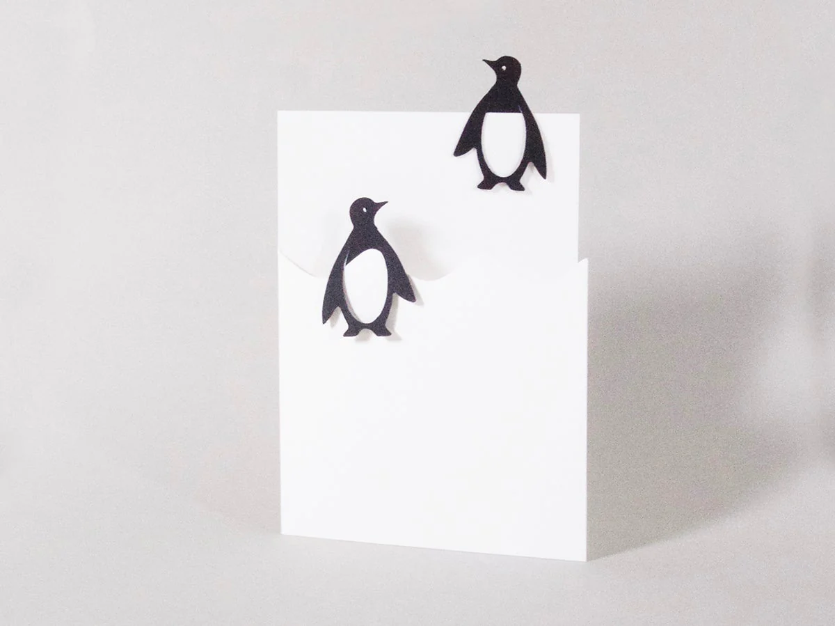 Pinguin Pärchen Cut out Karte mit Lesezeichen