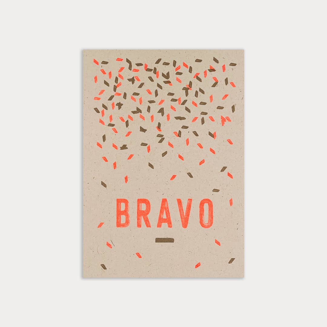 Grußkarte Bravo - neonorange mit gold