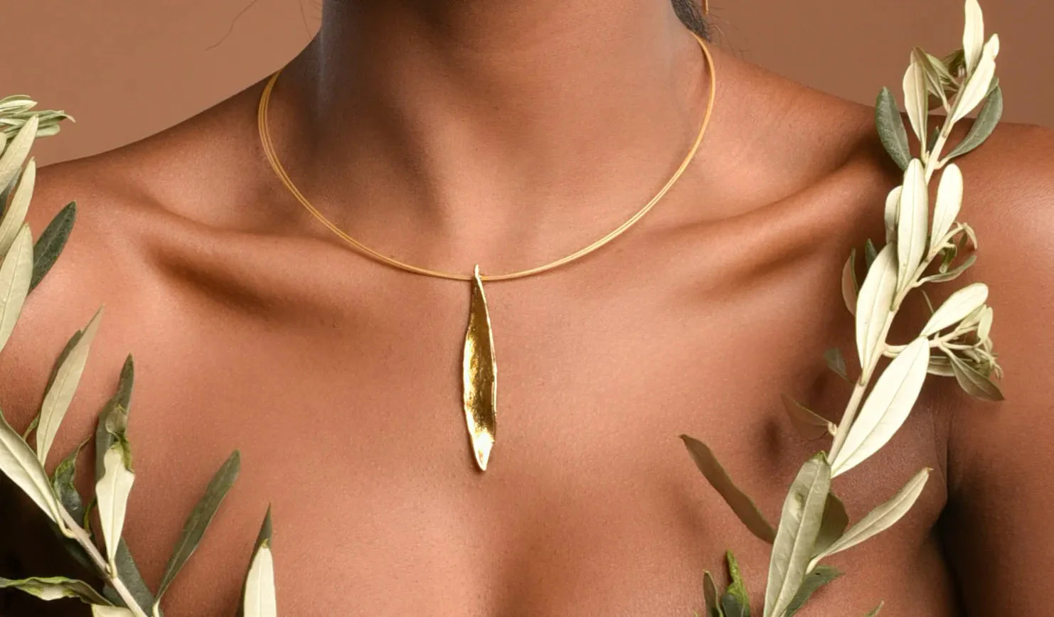Real Olive Leaf Necklace 18K gold filled on sterling silver