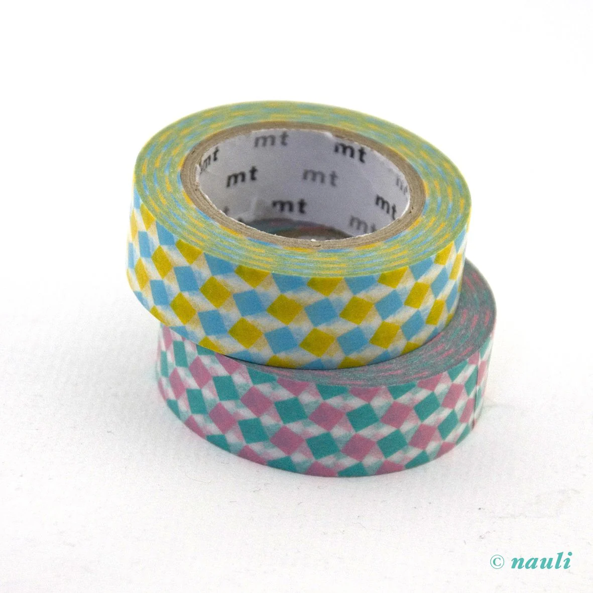 Washi Masking Tape Rauten pink gelb - Image 3